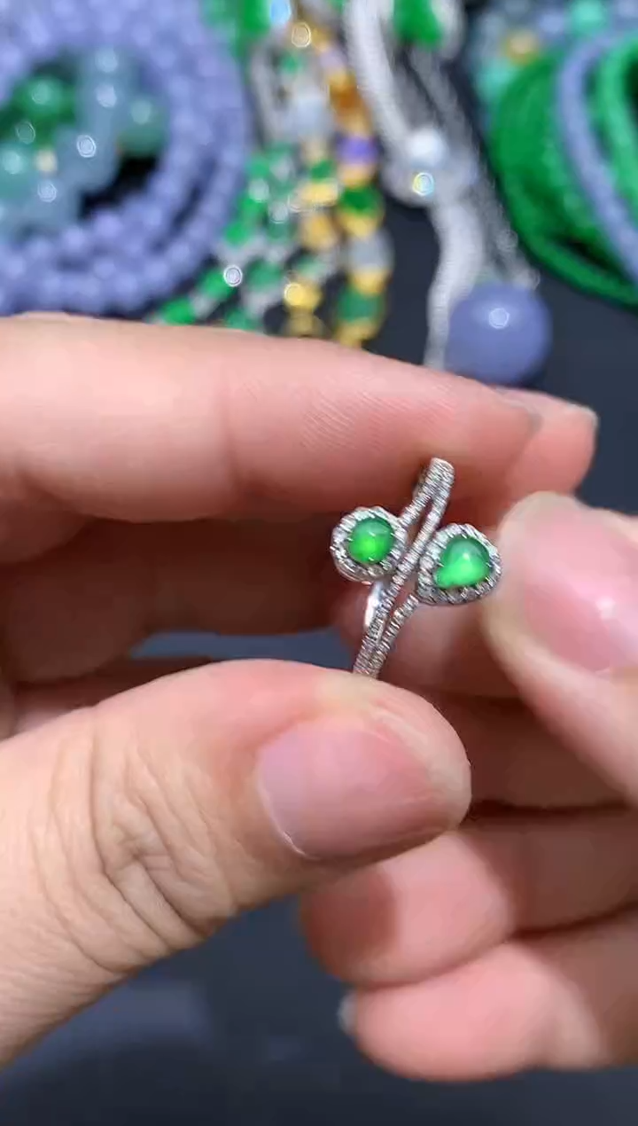 翡翠戒指18K金镶嵌329-春日珠宝