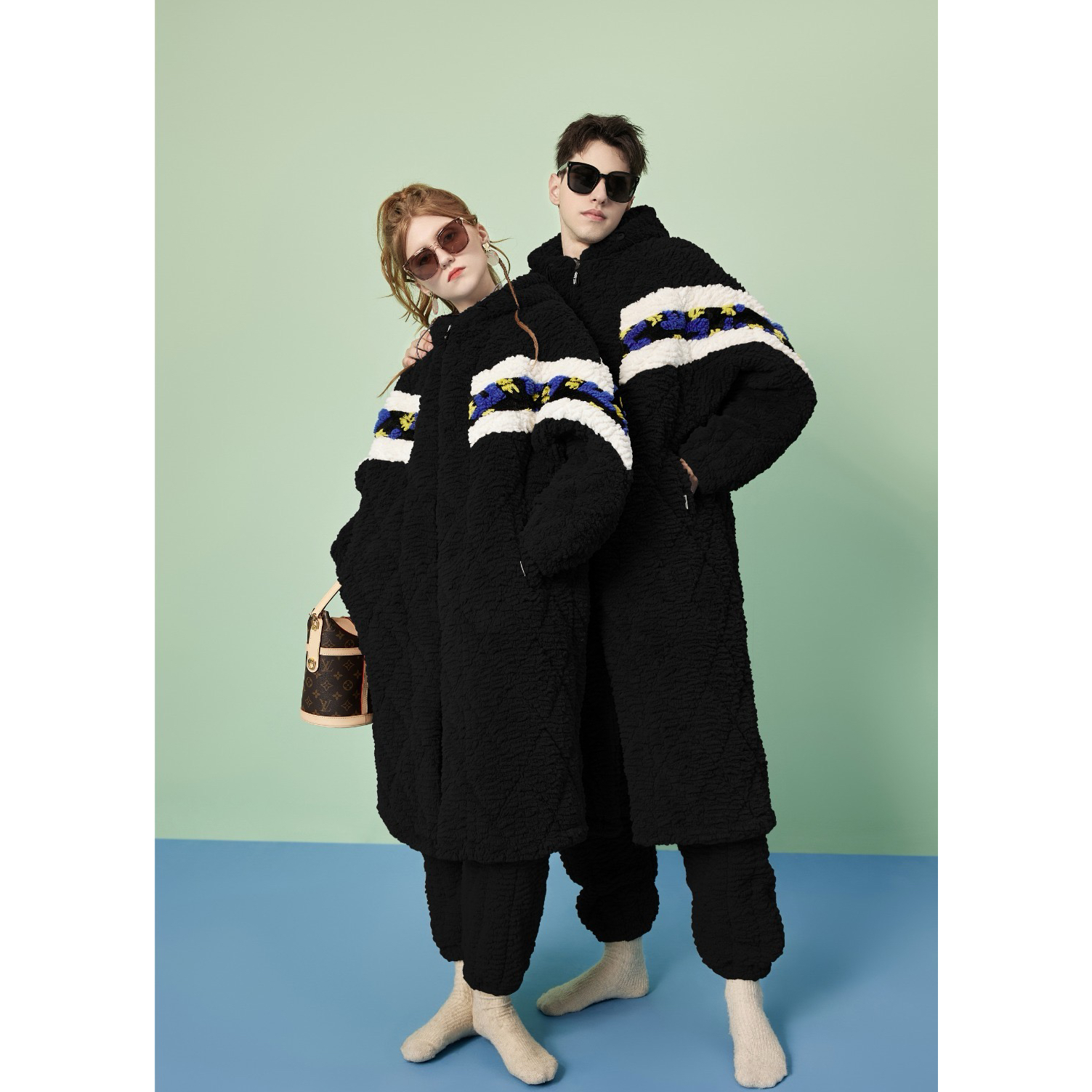 情侣装新款冬季宽松长袍加绒加厚三层夹棉冬天外穿连帽棉韩版秋冬