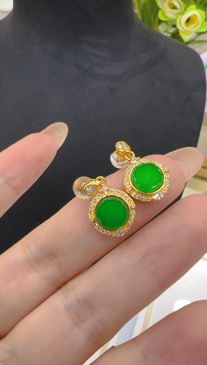 银S925镶嵌翡翠耳饰多样性团购发货一件