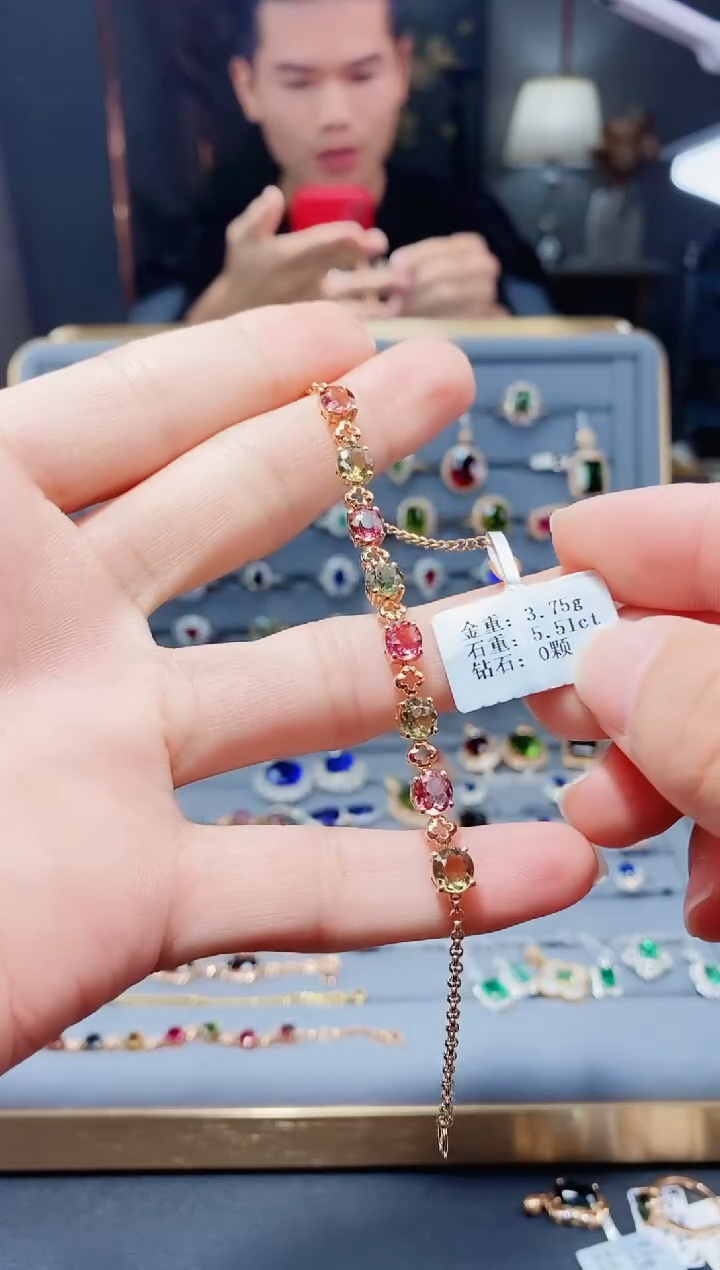 【闪购商品】碧玺手链18K金镶嵌5.51.