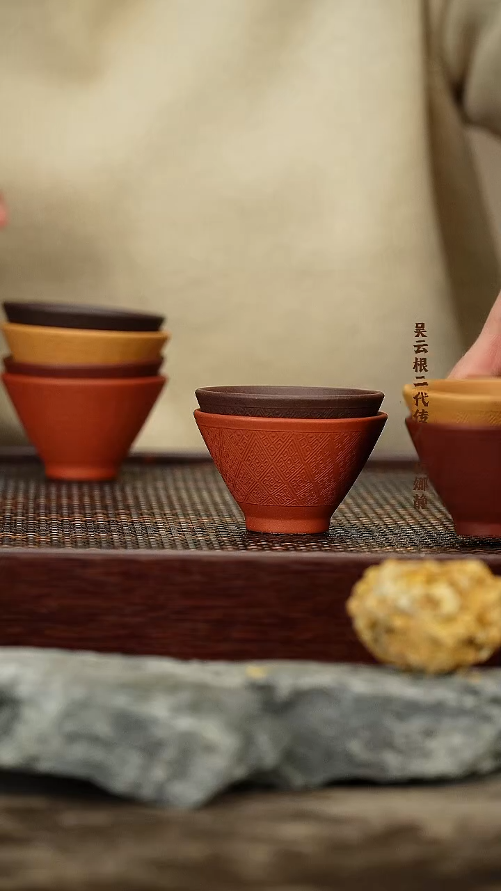 茶壶紫砂斗笠 回纹 4个