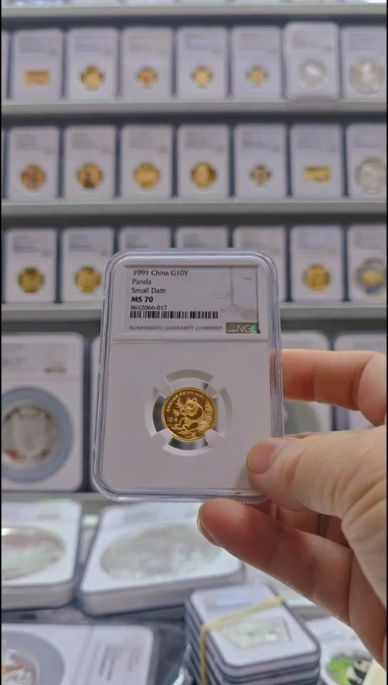 纯金1991年3.11克熊猫金币小字版NGC70无盒证