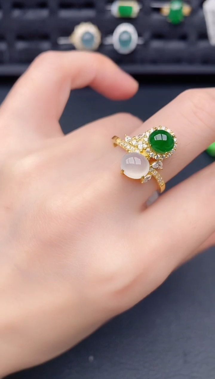 银S925镶嵌戒指翡翠天然a货翡翠295