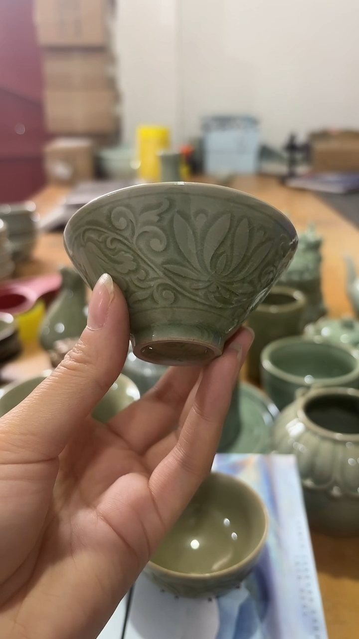 瓷片耀州窑特价处理TS036莲纹斗笠 一个