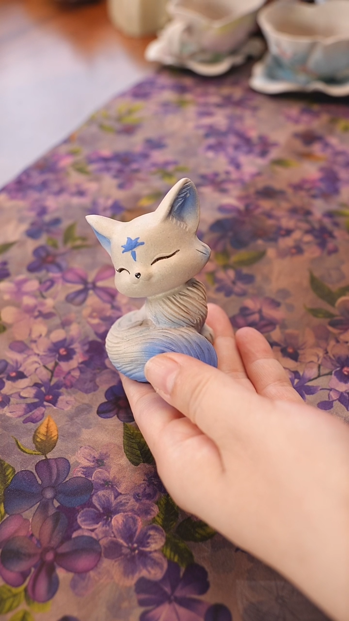 茶壶紫砂白段泥蓝色白狐