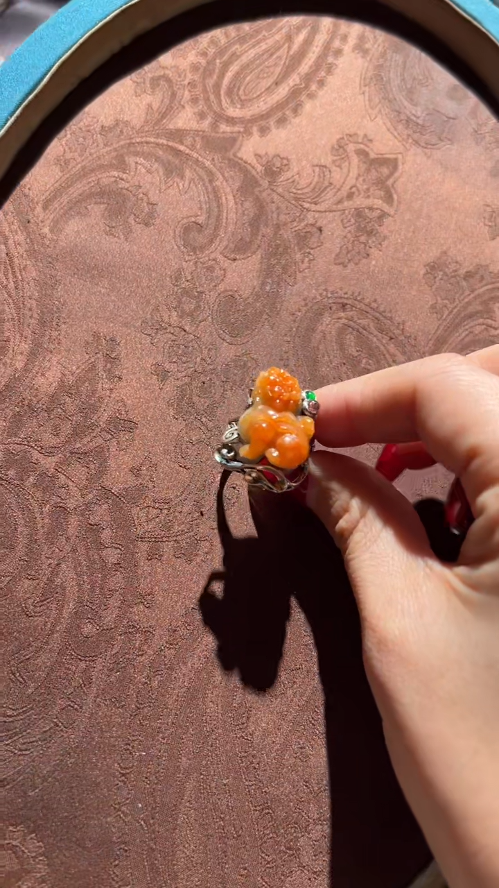 【闪购商品】翡翠戒指银S925镶嵌红翡绿翠 26号