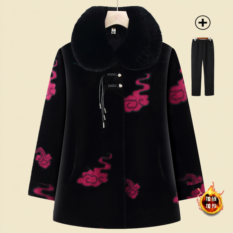中老年人冬装奶奶洋气女外套加绒妈妈水貂老太太大衣老人加厚保暖