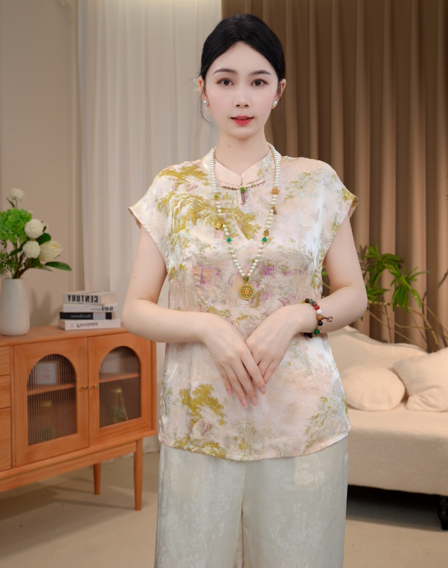 【山水】新中式夏季新款国风山水画提花中长上衣2025B8863-七月