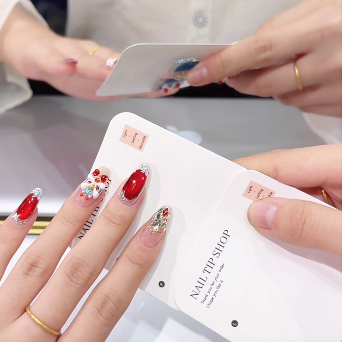 醒狮美甲新年美甲网红爆款中长款气质手工