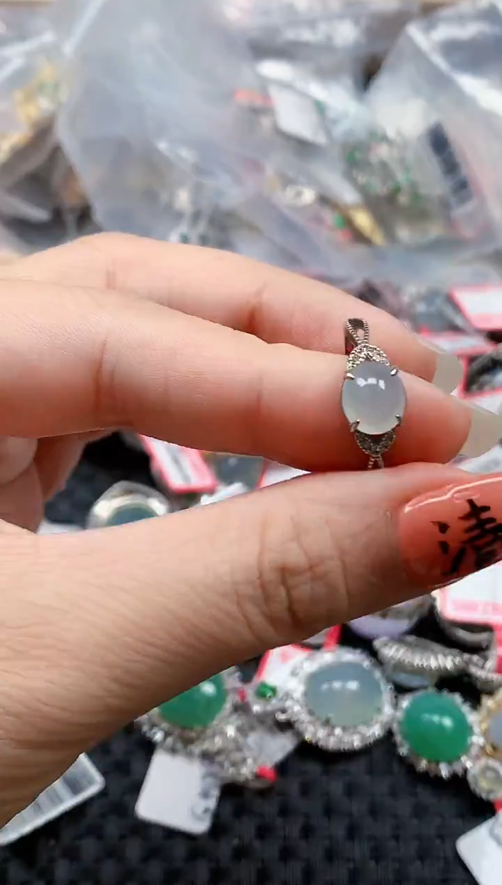 银S925镶嵌戒指翡翠天然A货缅甸翡翠