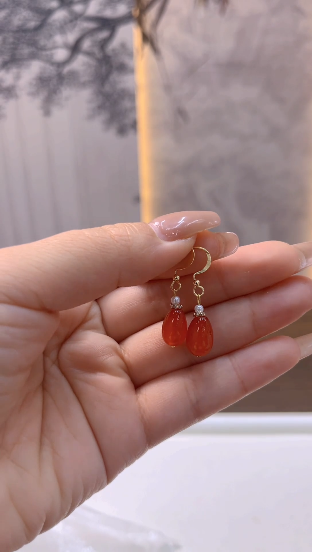 14K金镶嵌南红玛瑙耳饰E864