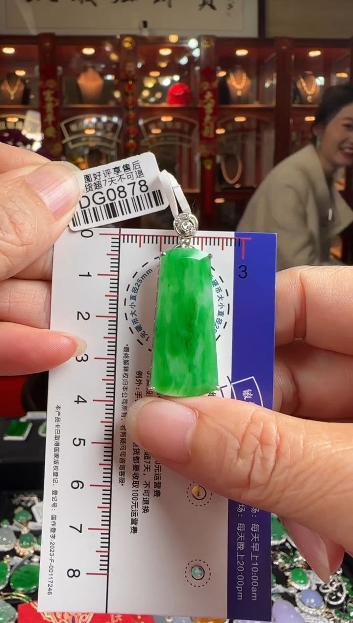 【闪购商品】翡翠颈饰18K金镶嵌DG0878冰绿无事牌