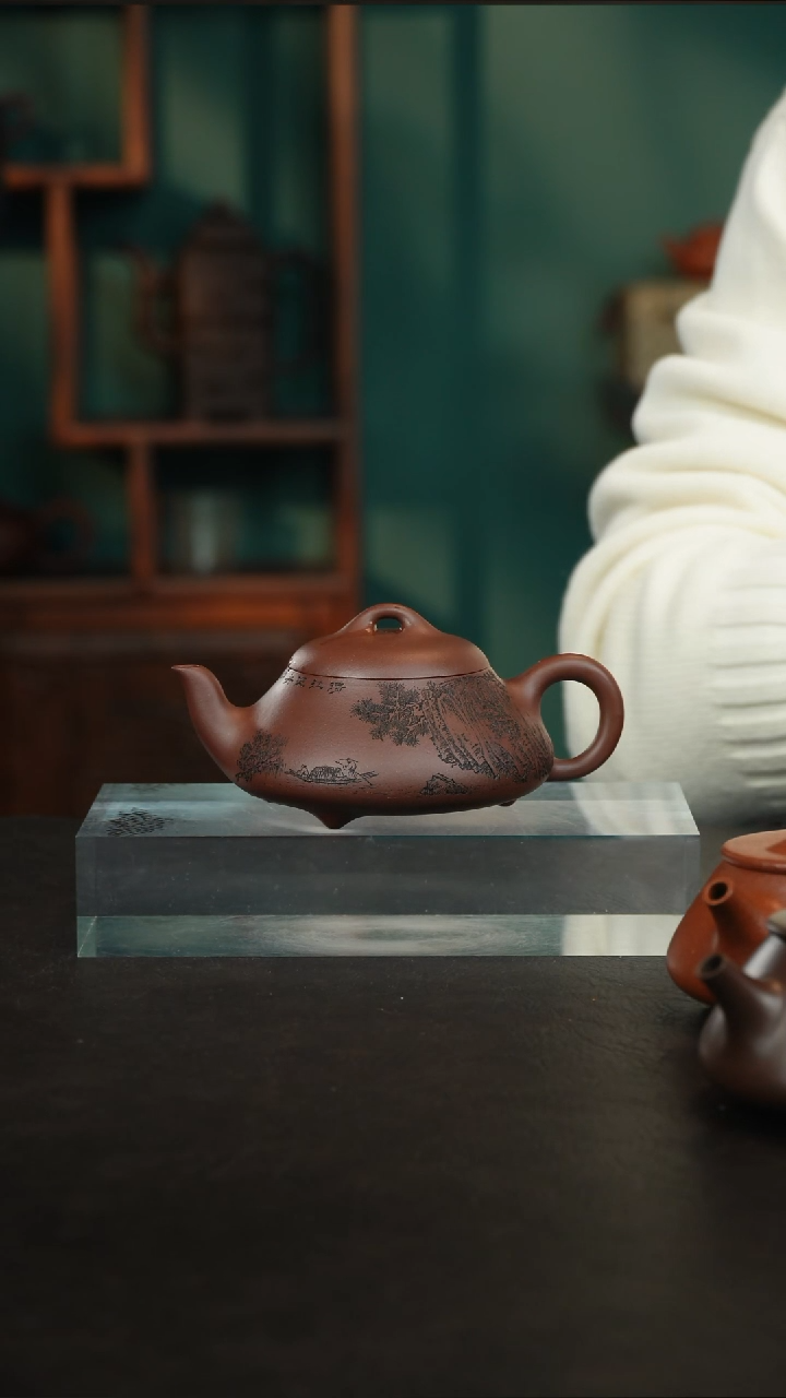 【闪购商品】紫砂茶壶02刻绘汉棠石瓢