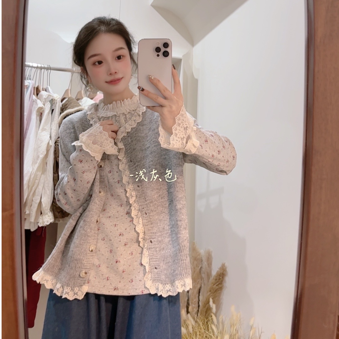 可衣-【岁月静好】森系春新款圆领花边针织马甲减龄少女纯色百搭