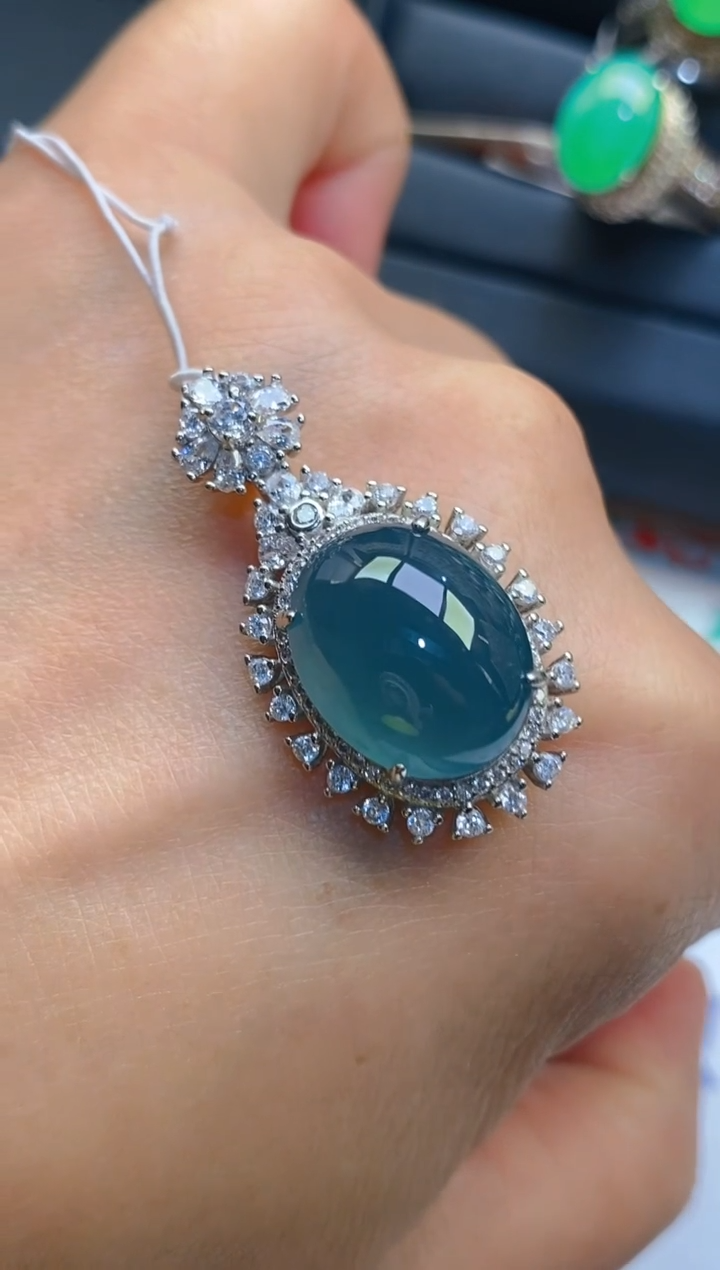 【闪购商品】翡翠耳饰银S925镶嵌天然A货翡翠1