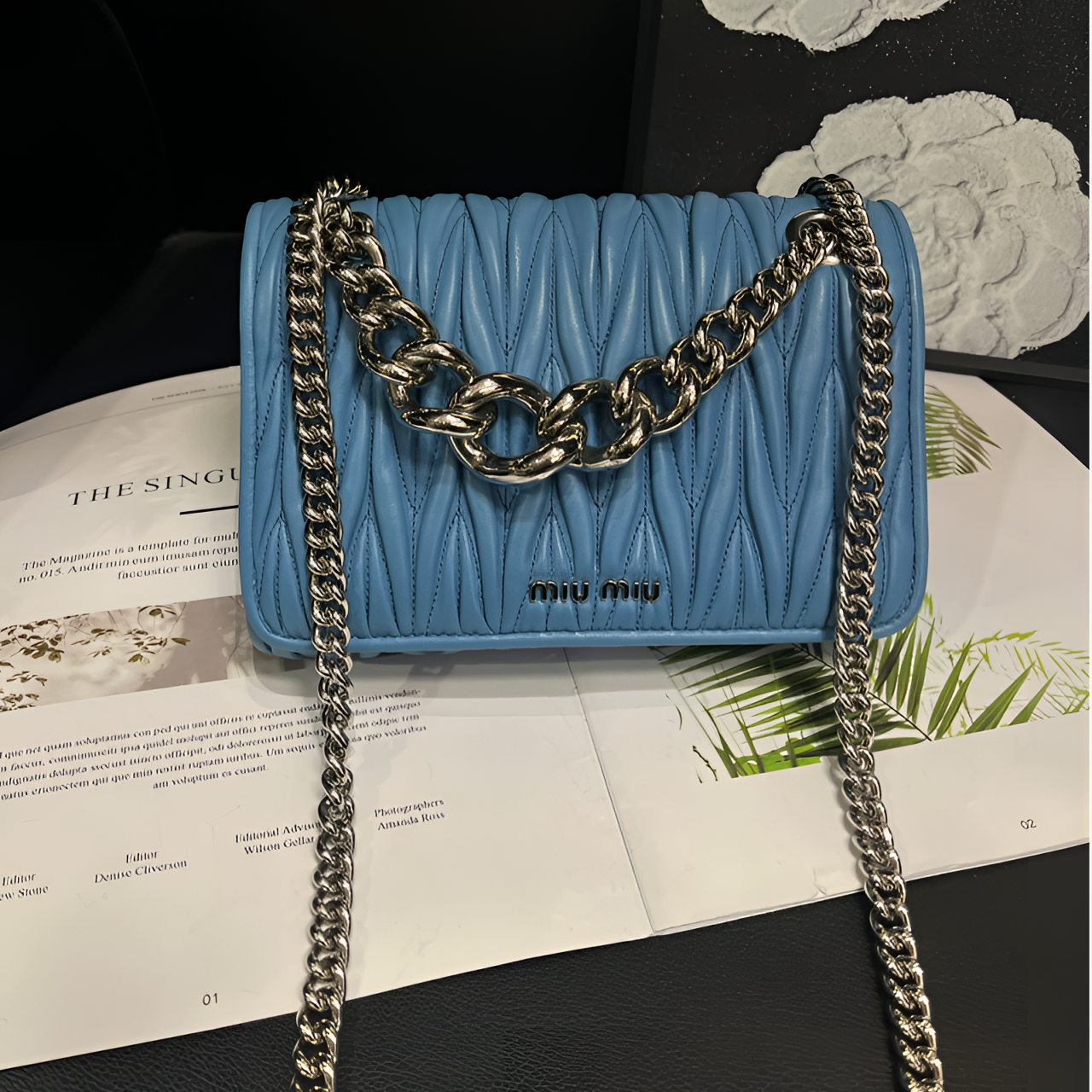 95新 MIU MIU/缪缪 蓝色褶皱单肩包B1458