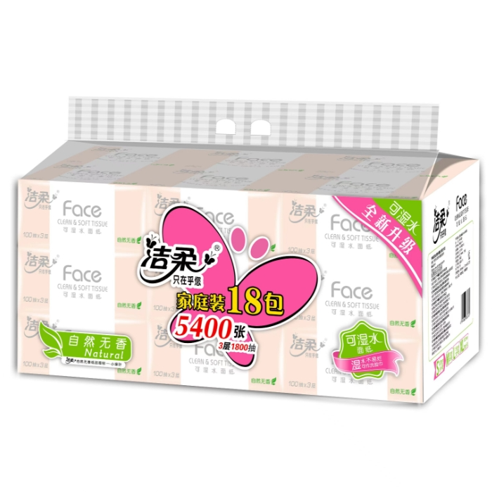 洁柔Face粉色100抽3层18包装面巾纸