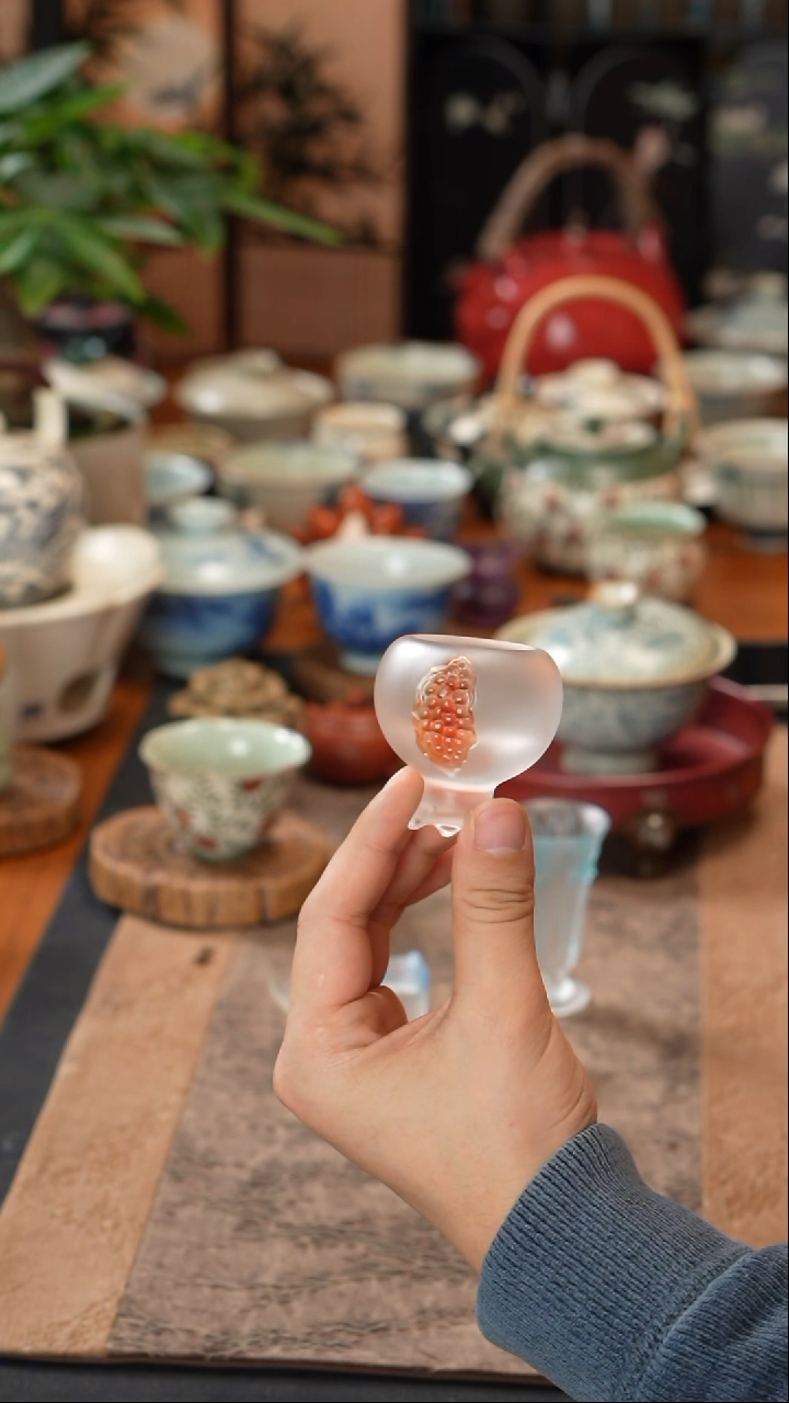 【闪购商品】心缘堂十二花神六月石榴琉璃杯垫主人杯一套