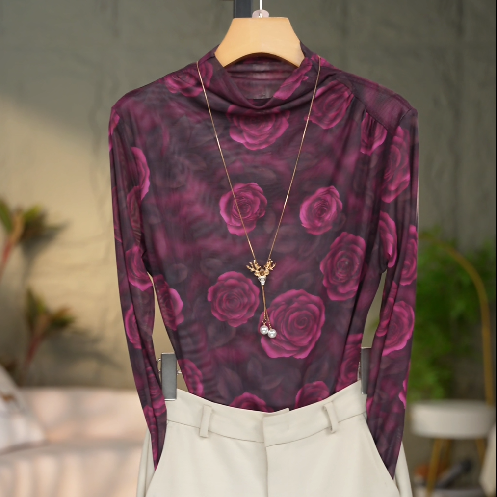 308#高贵上档次小衫2025新款潮流气质时尚显瘦网纱打底衫上衣