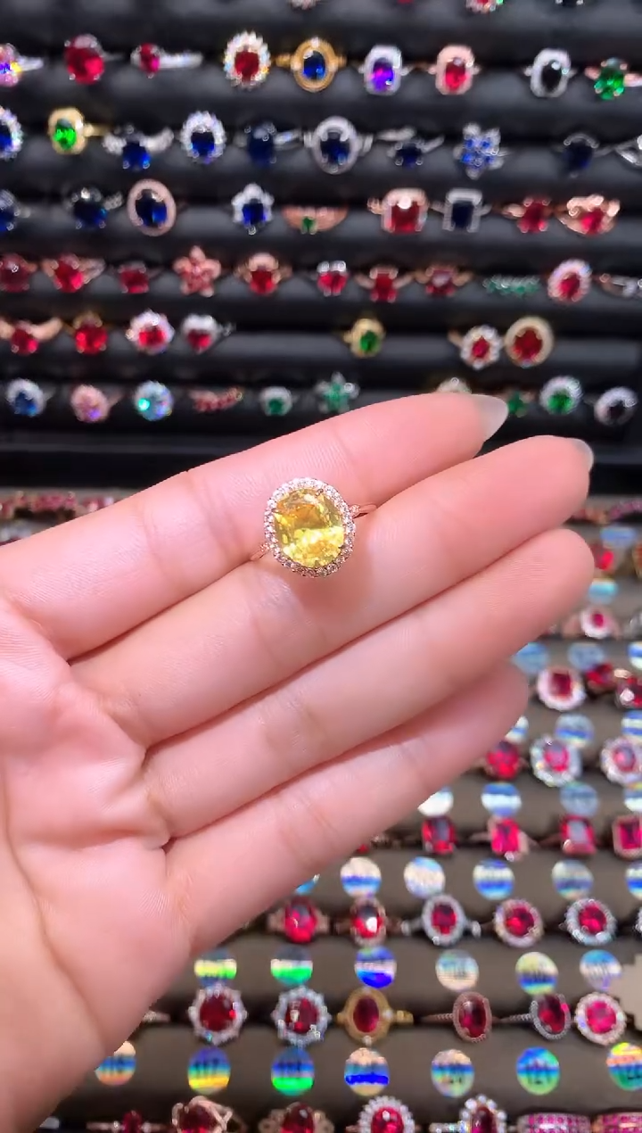 【闪购商品】水晶戒指银S925镶嵌1012玫瑰金黄水晶
