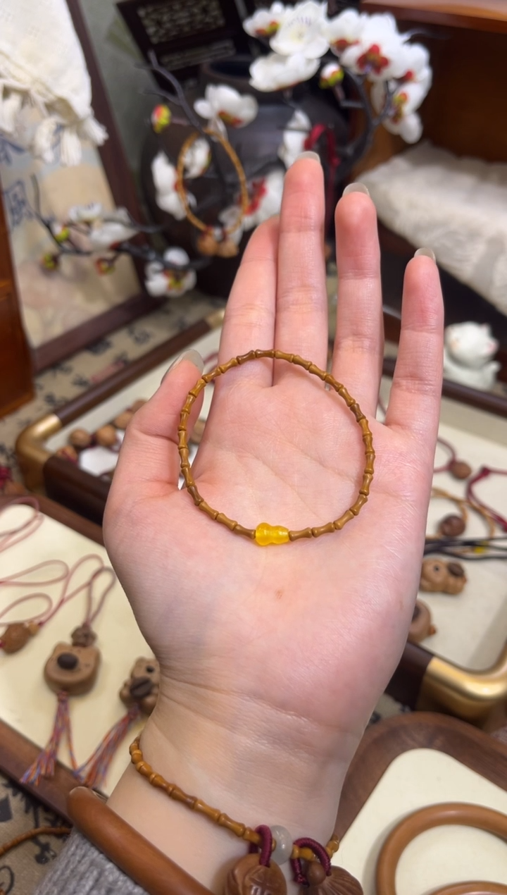 手串桃核【桃缘行】竹节「黄色葫芦」桃木桃核辟、挡、驱、护 备注手围