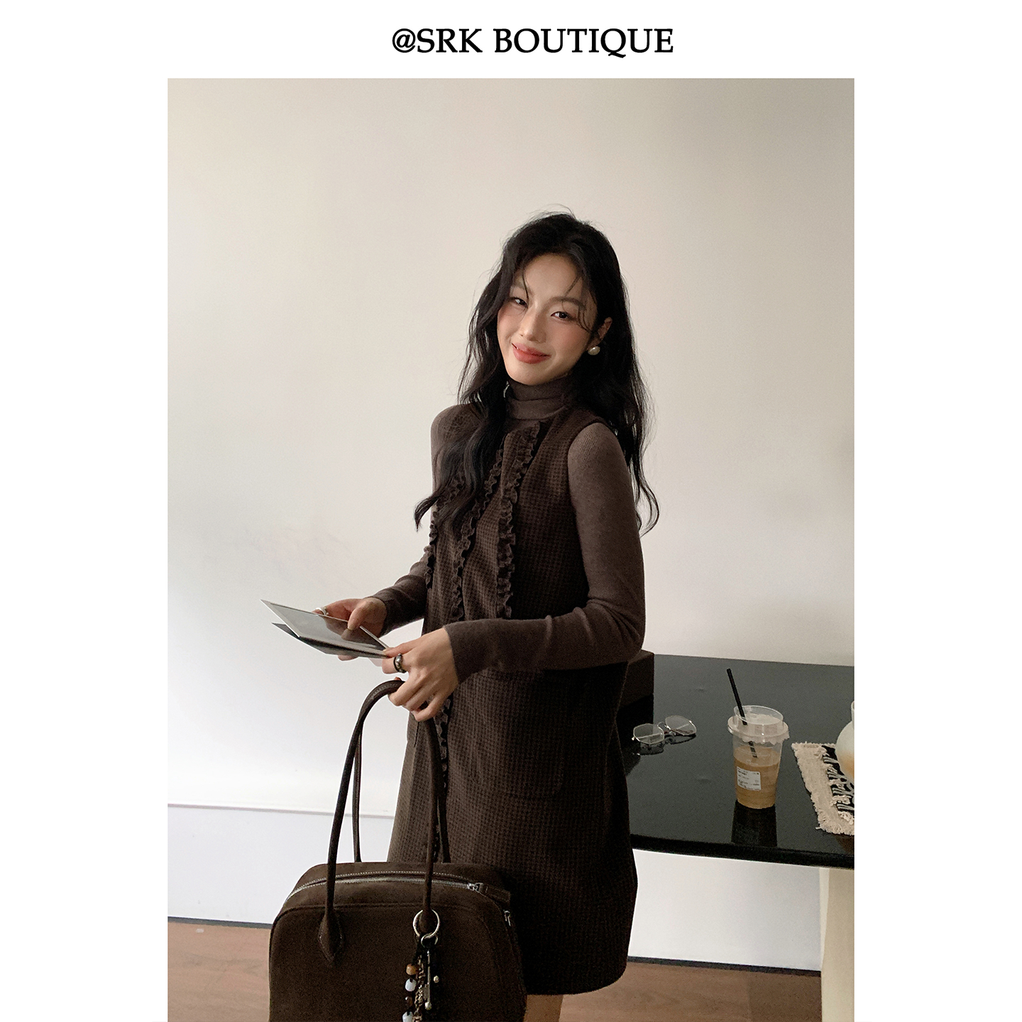 法式复古千鸟格无袖连衣裙大方小资设计感收腰叠穿背心裙S2QW0854