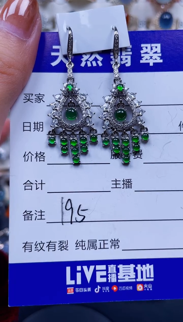 银S925镶嵌翡翠耳饰195