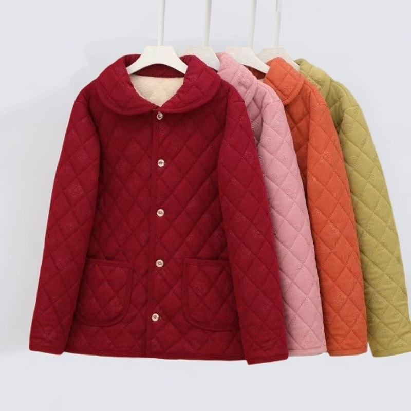 秋冬加厚加绒中老年妈妈洋气宽松保暖外套棉衣