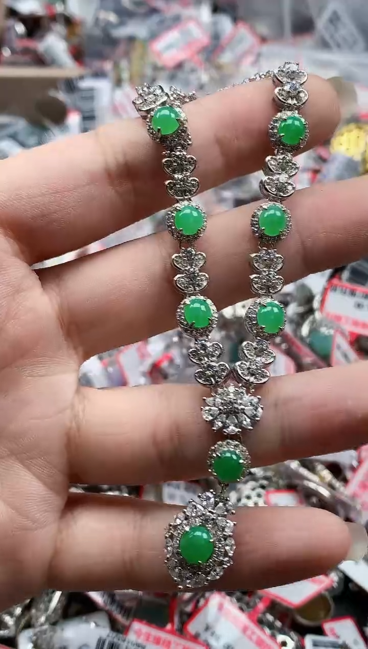 银S925镶嵌戒指翡翠天然A货缅甸翡翠