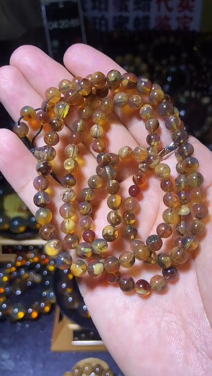 琥珀未镶嵌珠宝奇石项链6mm+