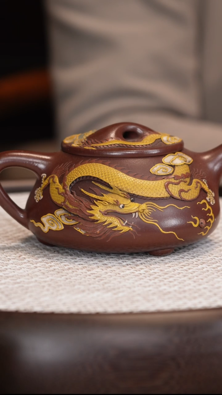 【潘洪均】 景舟石瓢 紫泥 300c +鹤杯+松鹤画