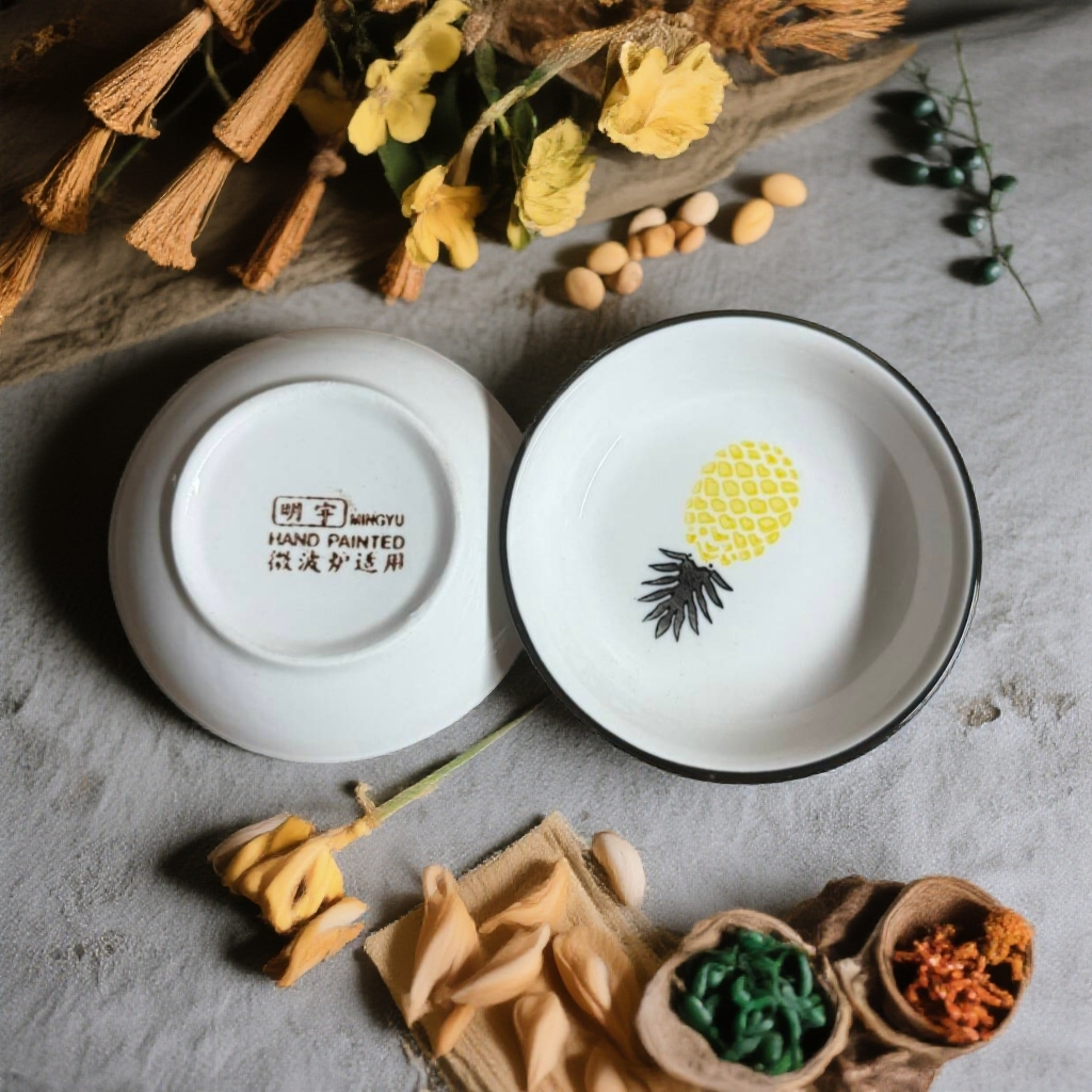 网红现代风简约创意家用精品陶瓷菠萝系列手绘4英寸蘸料碟调味碟