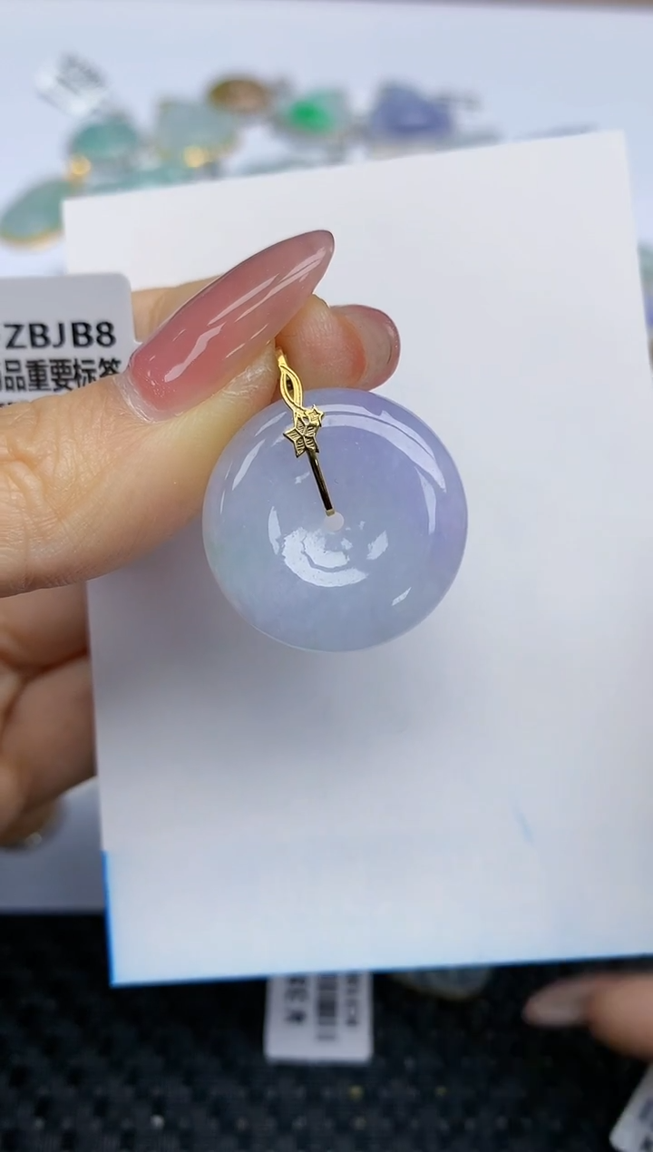 【闪购商品】翡翠挂件18K金镶嵌天然翡翠A货
