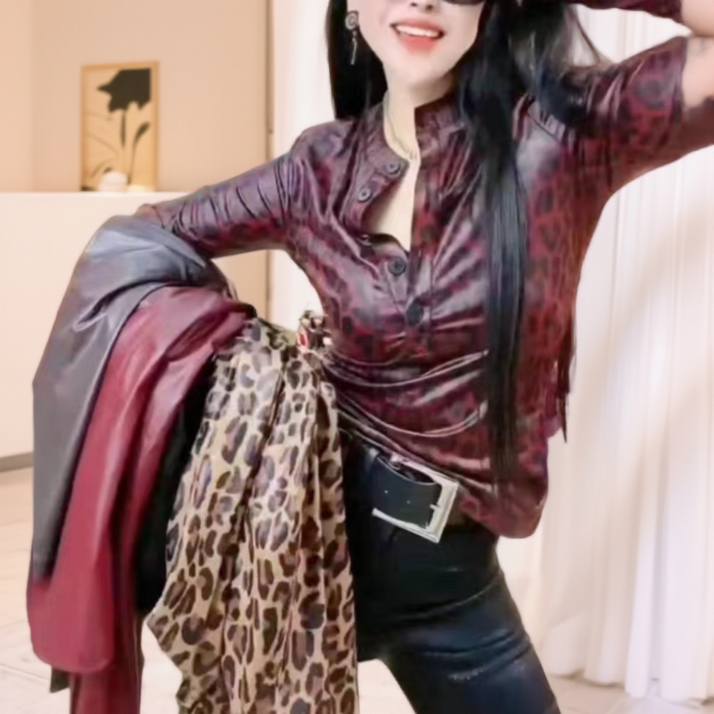 2025秋季新款欧货弹力蛋白皮洋气上衣3052*