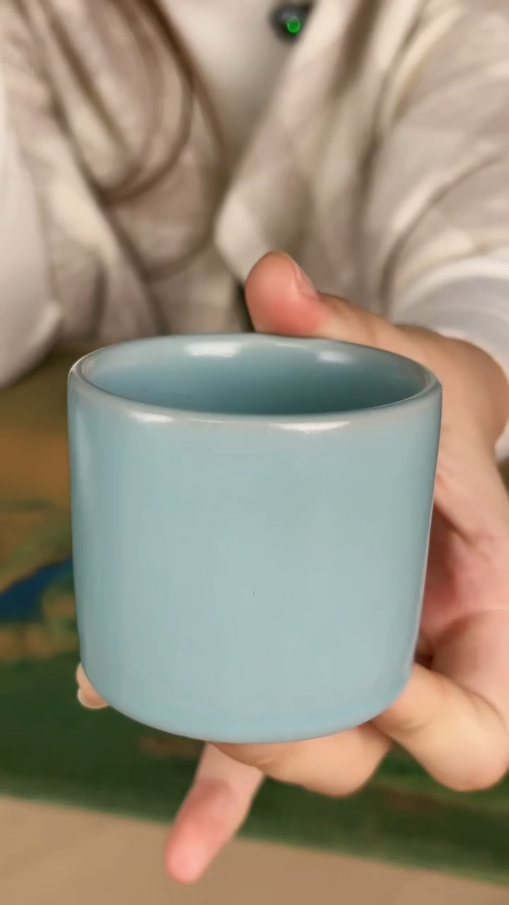 杯子瓷孙现锋 仿古天青 扳指杯