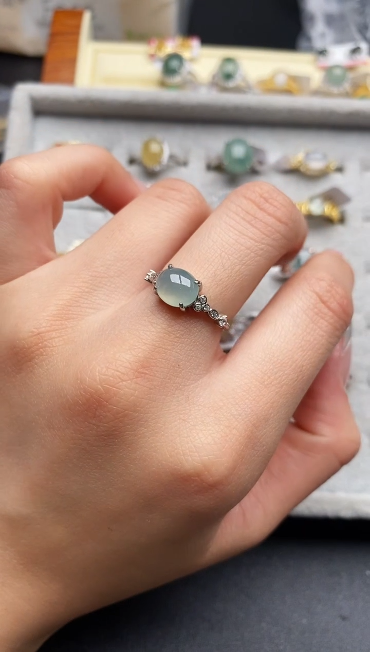 【闪购商品】翡翠戒指银S925镶嵌555555555+2