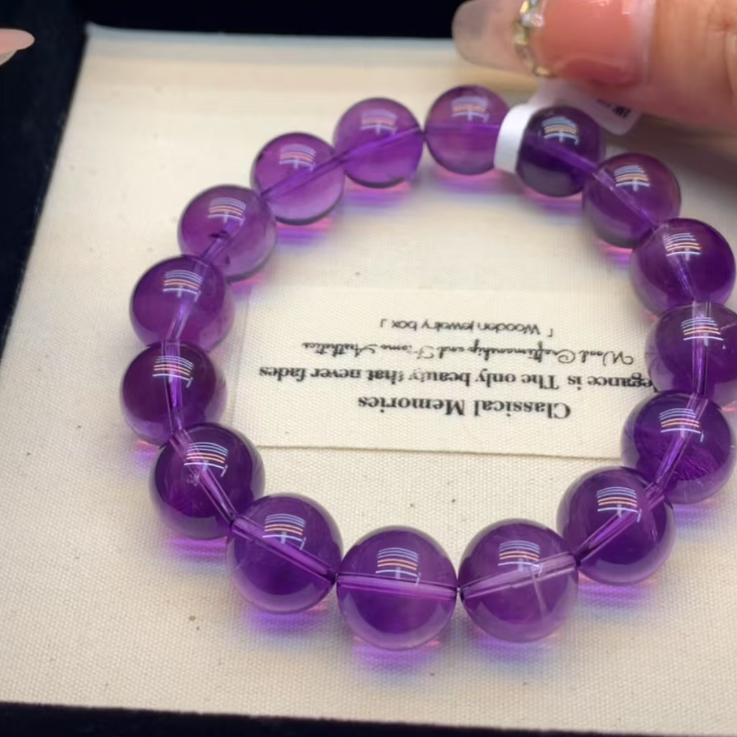 巴西紫水晶13mm+ 天然紫水晶手串DIY素串配件