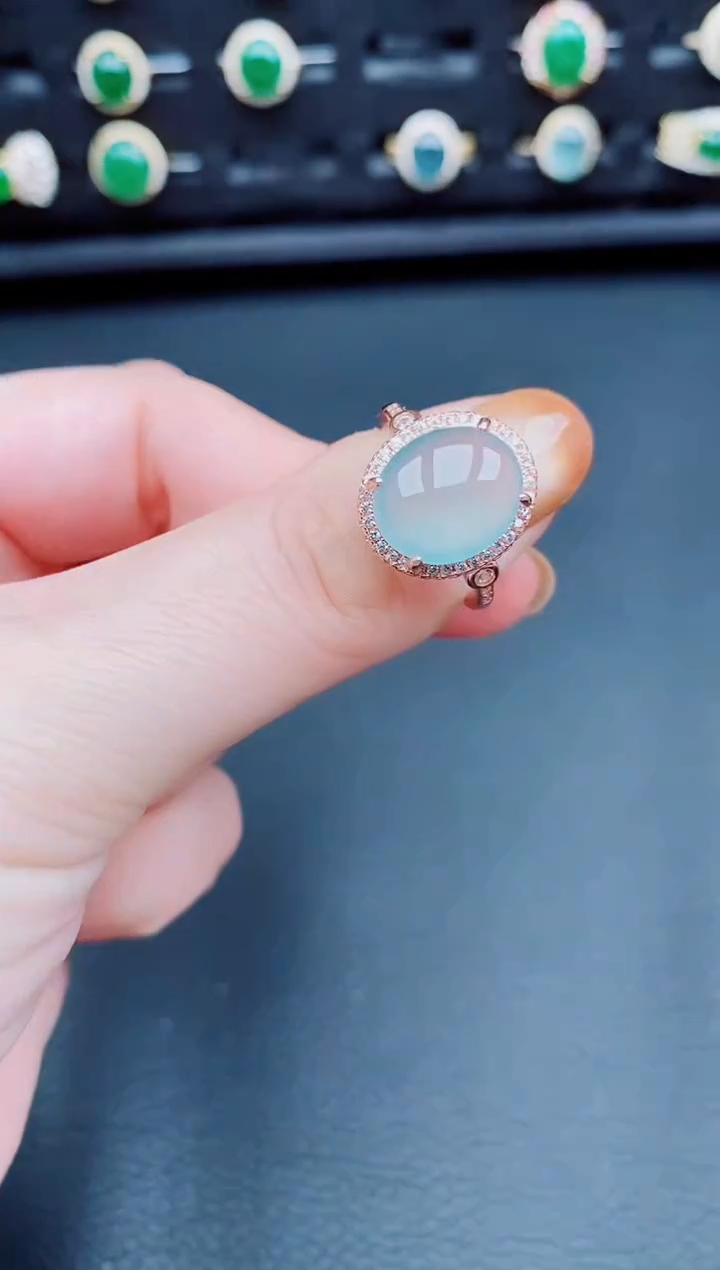 【闪购商品】翡翠戒指银S925镶嵌天然a货翡翠89