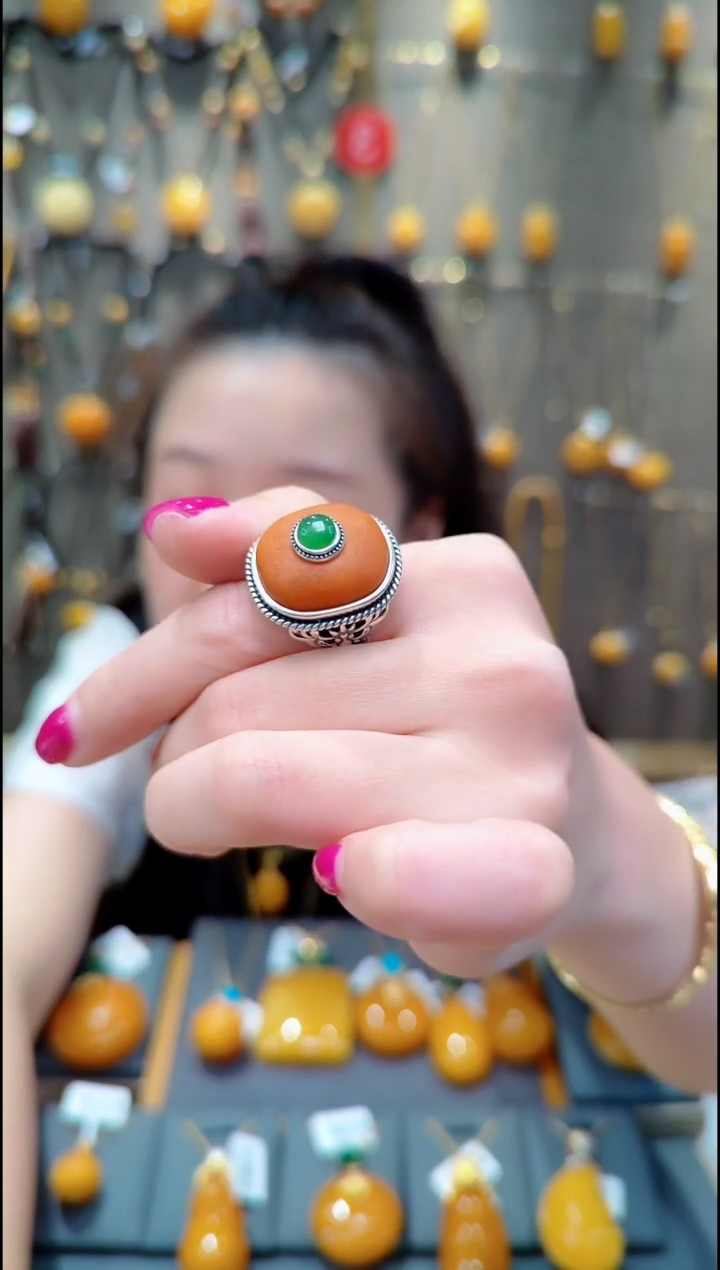 蜜蜡银S925镶嵌戒指﹣C206蜜蜡戒指