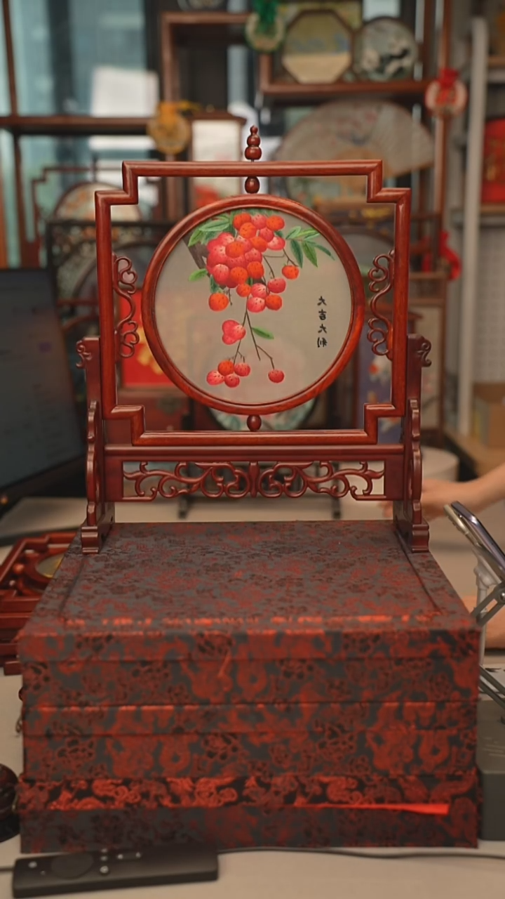 扇子五福架 苏绣双面绣五福架 35乘41