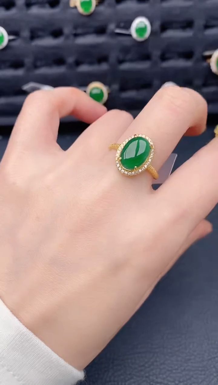 银S925镶嵌戒指翡翠天然a货翡翠607