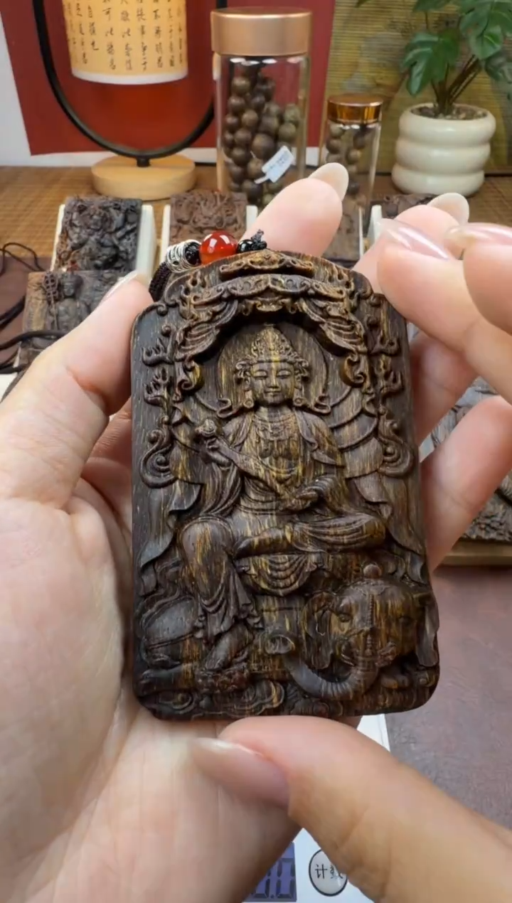 木木雕款   芽庄 十二生肖守护  龙蛇 普贤菩萨8cm 送养香瓶