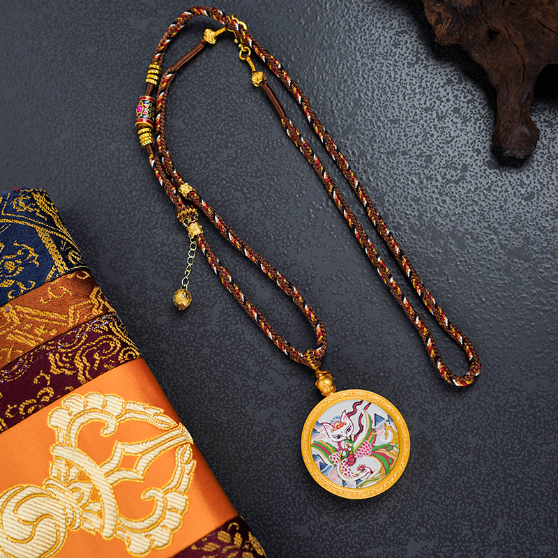 铜合金吊坠 墨斓 全手绘 九尾狐狐仙 国潮藏式唐卡 复古编绳 项链