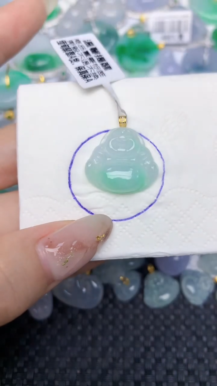 颈饰18K金镶嵌翡翠天然缅甸翡翠a货百元以上9元证书费自理