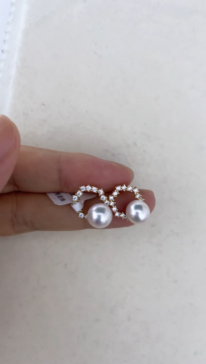 银S925镶嵌海水珍珠耳饰耳钉7-8