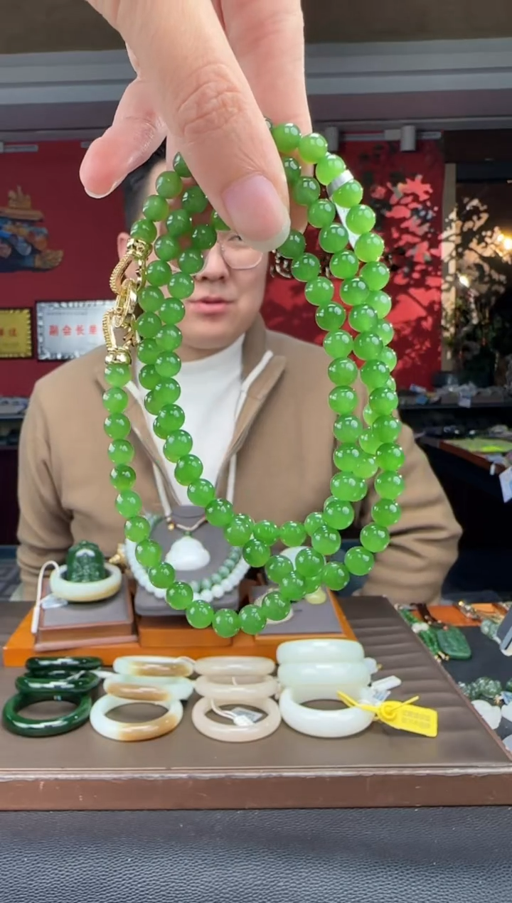 颈饰未镶嵌和田玉碧玉果辣绿108颗卡6