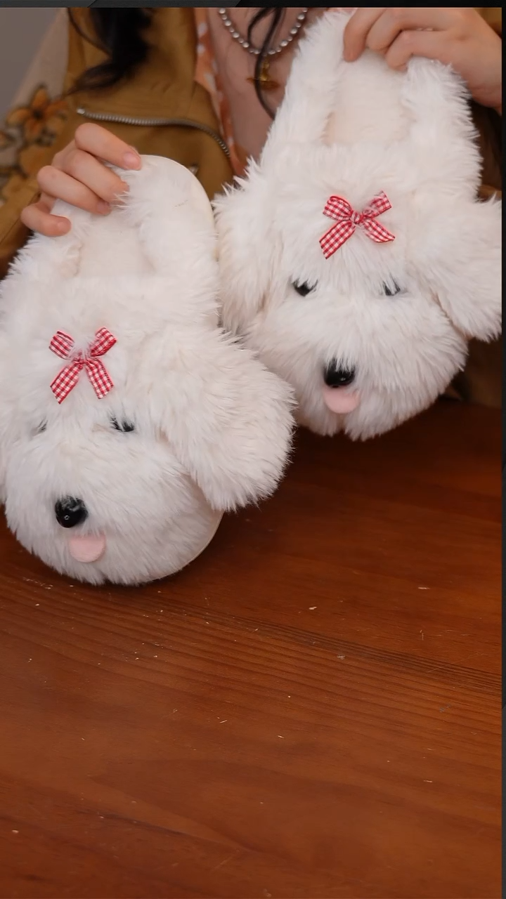 19-卡通小狗毛毛拖鞋女式秋冬白色  38-39 