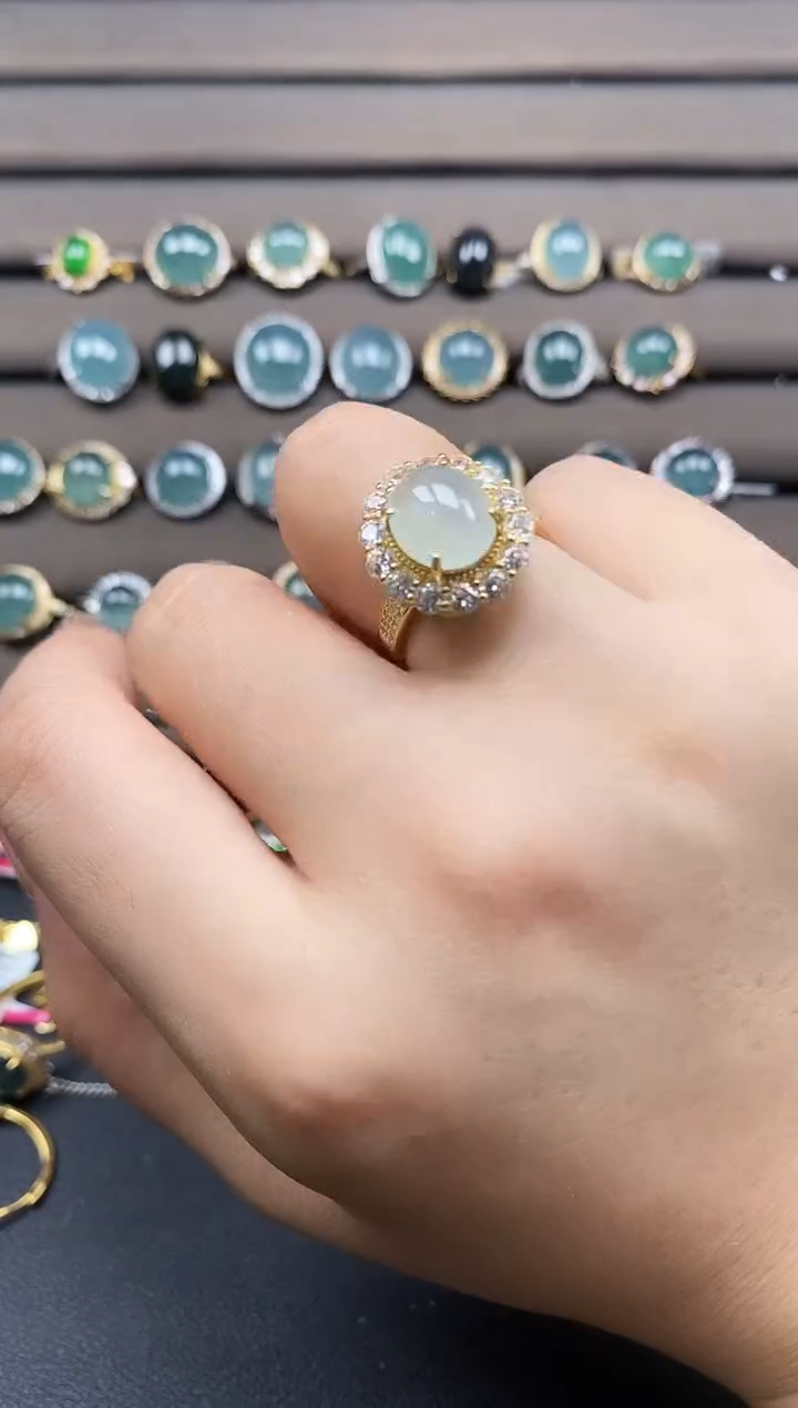 翡翠戒指银S925镶嵌天然翡翠多样性发货