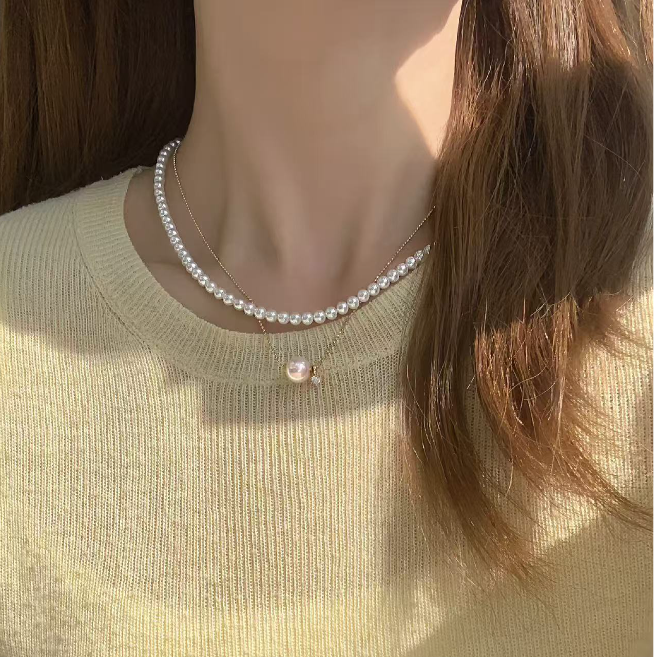 极光AK 3-5mm正圆无暇小米珠 40+5cm延长链 时尚百搭经典叠戴项链