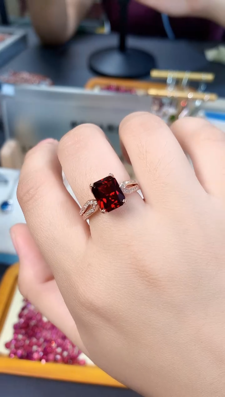 石榴石戒指银S925镶嵌天然